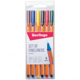 Ручки капиллярные трехгранные BERLINGO "Rapido", узел 0,4 мм, набор 6 цветов