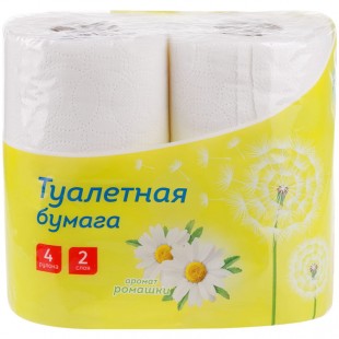 Туалетная бумага OFFICE CLEAN "Ромашка", 2 слоя, 14,5 м, белый, комплект 4 штуки