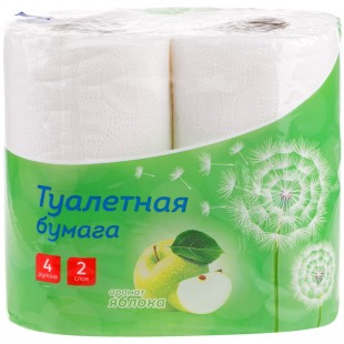 Туалетная бумага OFFICE CLEAN "Яблоко", 2 слоя, 14,5 м, белый, комплект 4 штуки