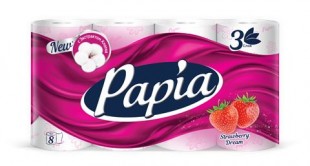 Туалетная бумага PAPIA "Strawberry Dream", 3 слоя, розовый, комплект 8 штук