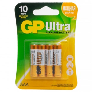 Батарейки алкалиновые GP "Ultra", ААА, комплект 4 штуки