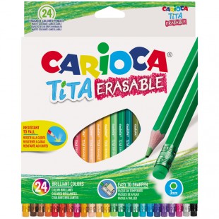 Карандаши цветные с ластиком CARIOCA "Tita Erasable", пластик, набор 24 цвета