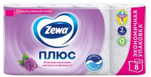 Туалетная бумага ZEWA "Plus. Сирень", 23 м х 8 штук, 2 слоя, розовый