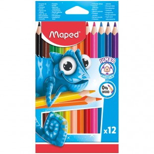 Карандаши цветные трехгранные MAPED "Jumbo", 12 цветов, пластик, коробка