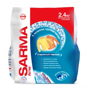 Стиральный порошок универсальный SARMA "Актив. Горная свежесть", 2,4 кг, пакет
