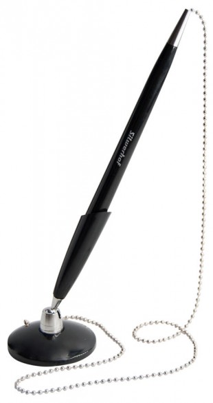 Ручка шариковая настольная, узел 0,7 мм, цепочка, пластик, синий