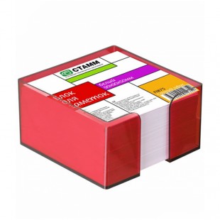 Блок для записи в подставке СТАММ, 90х90 мм, 500 листов, белый (темно-красный)