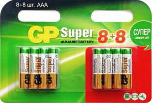 Батарейки алкалиновые GP "Super", ААА, комплект 16 штук