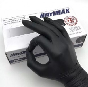 Перчатки одноразовые ARCHDALE "Nitrimax", размер L, нитрил, черный, комплект 100 штук (50 пар)
