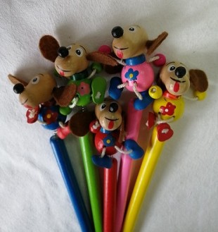 Ручка СИМА-ТОЙС "Веселая собачка" с игрушкой, 23 см., дерево, микс.