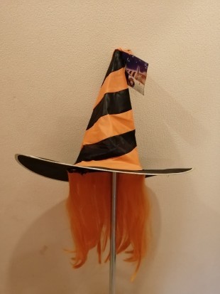 Шляпа карнавальная КАРНАВАЛИЯ "Ведьмочка", 42х73 см., текстиль, искусственный волос, оранжевый
