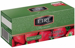 Чай зеленый с клубникой ETRE "Strawberry", 50 г, 25 пакетиков, коробка