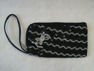 Чехол для телефона на замочке СИМА-ТОЙС "Бантик", 14х8 см., текстиль, пайетки, черный