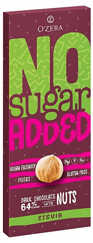 Шоколад горький OZERA "No sugar added Dark&Nuts", 90 г., картон