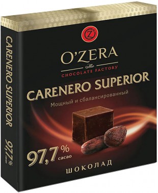 Шоколад горький с содержанием какао 97,7% OZERA "Carenero Superior", 90 г., фольга, бумага