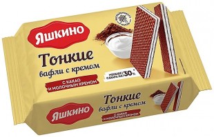 Вафли ЯШКИНО "Тонкие с какао и молочным кремом", 144 г., флоу-пак