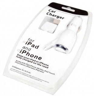 Зарядное устройство для автомобиля FUMIKO "AZ 1А", кабель iPhone 4/4S, пластик, белый
