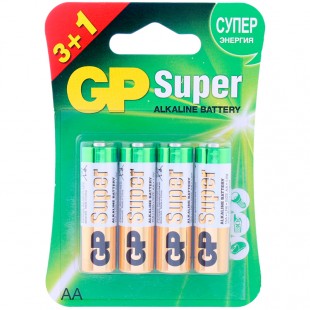 Батарейки алкалиновые GP "Super", АА, комплект 4 штуки
