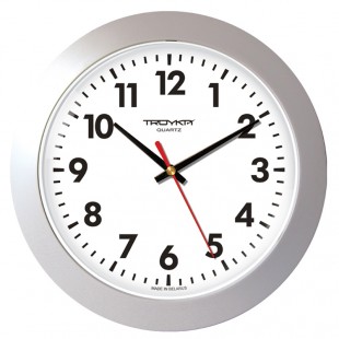 Часы настенные TROYKA 51570511, круг, белые, серебристая рамка, 30х30х4,5 см