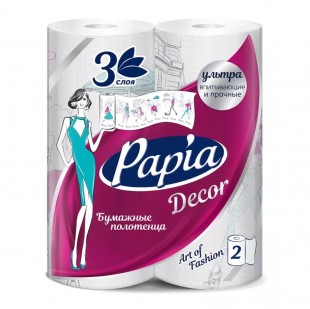 Полотенца бумажные PAPIA "Decor", 3 слоя, комплект 2 штуки