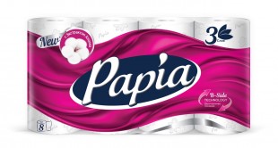 Туалетная бумага PAPIA , 3 слоя, белый, комплект 8 штук