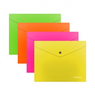 Папка-конверт на кнопке ERICH KRAUSE "Glossy Neon", В5, 180 мкм, пластик, микс