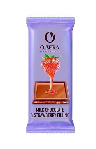 Шоколад молочный OZERA "Milk & Strawberry filling", желейная клубничная начинка, 24 г, флоу-пак