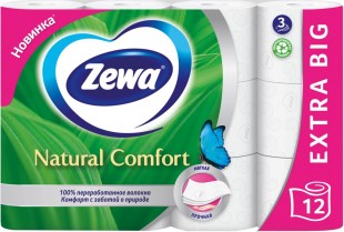 Туалетная бумага ZEWA "Natural Comfort", 3 слоя, белый, комплект 12 штук
