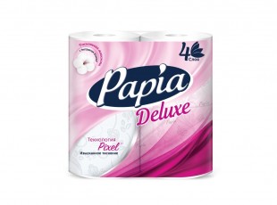 Туалетная бумага PAPIA "Deluxe", 4 слоя, белый, комплект 4 штуки