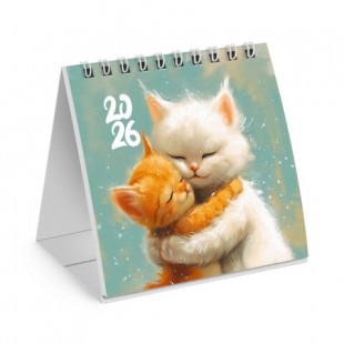 Календарь-домик настольный 2026 г., BRAUBERG, "Котики", 101х101 мм
