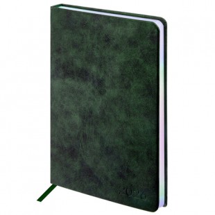 Ежедневник 2026  BRAUBERG "Ice", А5, 168 листов, под кожу, темно-зеленый