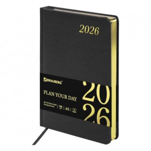 Ежедневник 2026  BRAUBERG "Iguana", А5, 168 листов, под кожу, черный