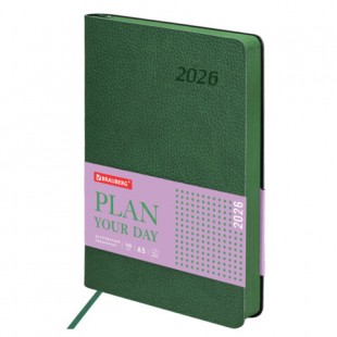 Ежедневник 2026  BRAUBERG "Stylish", А5, 168 листов, под кожу, зеленый