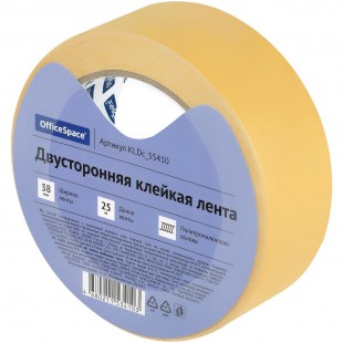 Клейкая лента двусторонняя OFFICE SPACE, 38 мм х 25 м, пп, белый