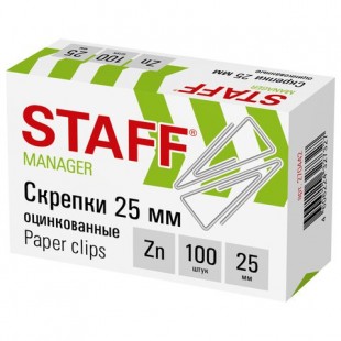 Скрепки STAFF, 25 мм, оцинкованные, треугольные, комплект 100 штук