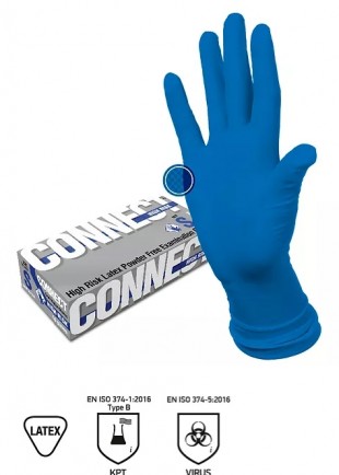 Перчатки латексные смотровые CONNECT "High Risk", размер L, синий, комплект 50 штук (25 пар)