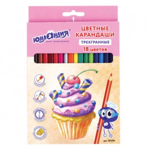 Карандаши цветные ЮНЛАНДИЯ "СЛАДКИЕ ИСТОРИИ", набор 18 цветов