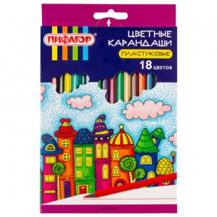 Карандаши цветные ПИФАГОР "Сказочный город", 18 цветов, заточенные