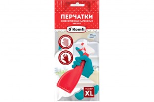 Перчатки хозяйственные KOMFI "Биколор", размер XL, латекс, бежевый/бирюзовый