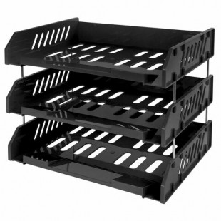 Лотки горизонтальные с расширителями BRAUBERG EXPERT, 3 секции, пластик,черный ,набор 3 шт