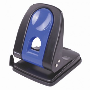 Дырокол с линейкой BRAUBERG "Office-Expert", на 35 листов, металл, черно-синий