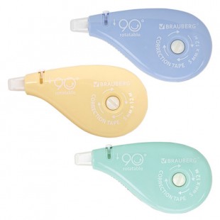 Корректирующая лента BRAUBERG PASTEL , 5 мм х 12 м, 3 шт/упак