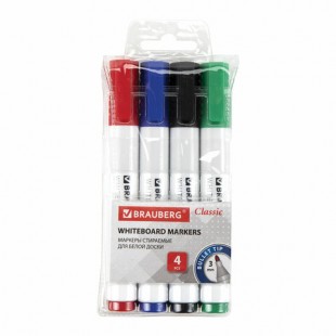 Маркеры для доски BRAUBERG "CLASSIC", круглый наконечник 3 мм, набор 4 цвета