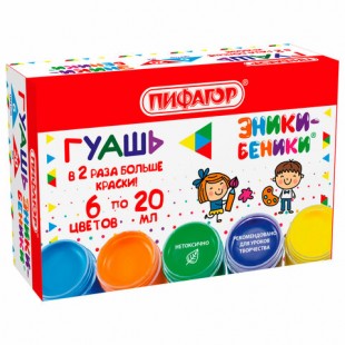 Гуашь ПИФАГОР "ЭНИКИ-БЕНИКИ NEW" , 6 цветов по 20 мл