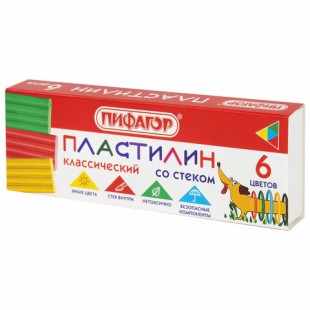 Пластилин ПИФАГОР "Веселая такса", 6 цветов, 90 г, со стеклом
