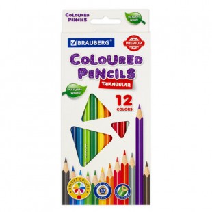 Карандаши цветные BRAUBERG PREMIUM, набор 12 цветов, трехгранные