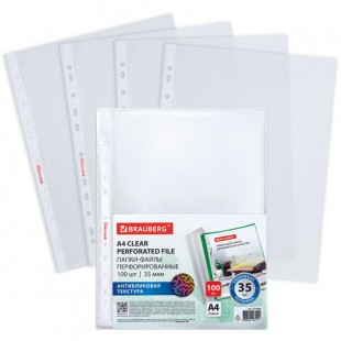 Папки-файлы  BRAUBERG PIXEL, А4, с антибликовой текстурой, 35 мкм, комплект 100 шт.,