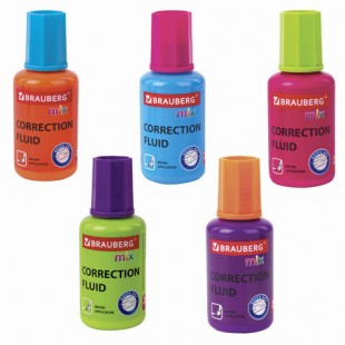 Корректирующая жидкость BRAUBERG "Mix", 20 мл, с кисточкой, быстросохнущая,
