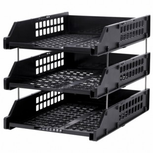 Лотки горизонтальные с расширителями BRAUBERG GRAND OFFICE, 3 секции, пластик,черный ,набор 3 шт