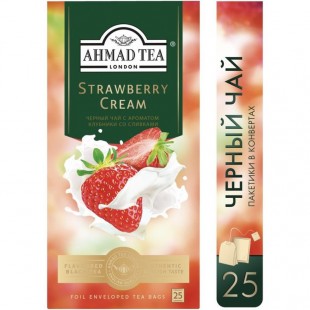Чай зеленый AHMAD TEA Клубника со сливками, 25 пакетиков, коробка